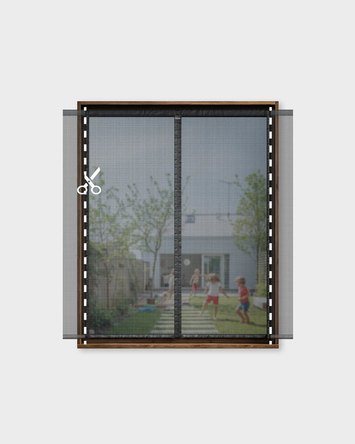 Window with a Magnetic screen Windows showing a view of children playing outside.